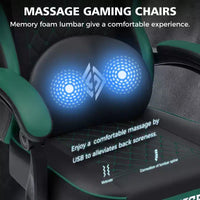 Chaise gaming de massage Hoffree en cuir, chaise de bureau PC ergonomique avec repose-pieds et réglable