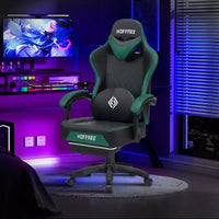 Chaise gaming de massage Hoffree en cuir, chaise de bureau PC ergonomique avec repose-pieds et réglable