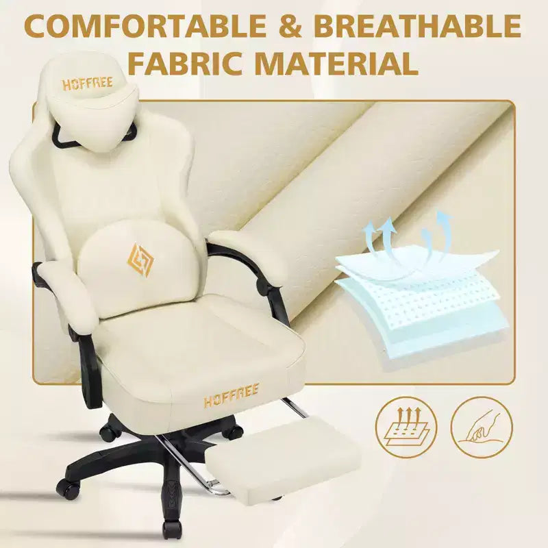 Chaise gaming de massage Hoffree en cuir, chaise de bureau PC ergonomique avec repose-pieds et réglable