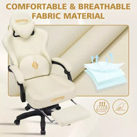 Chaise gaming de massage Hoffree en cuir, chaise de bureau PC ergonomique avec repose-pieds et réglable