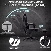 Chaise gaming de massage Hoffree en cuir, chaise de bureau PC ergonomique avec repose-pieds et réglable
