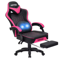 Chaise gaming de massage Hoffree en cuir, chaise de bureau PC ergonomique avec repose-pieds et réglable