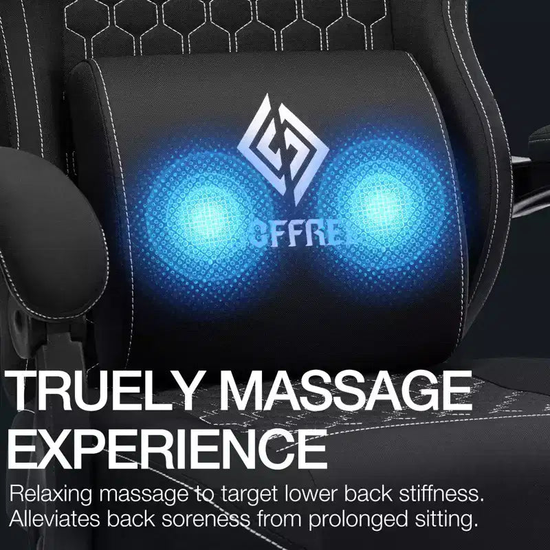 Chaise gaming de massage Hoffree en tissu respirant, chaise de bureau PC ergonomique avec repose-pieds et réglable