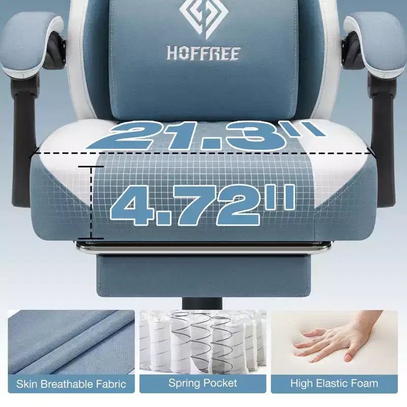 Chaise gaming de massage Hoffree en tissu respirant, chaise de bureau PC ergonomique avec repose-pieds et réglable