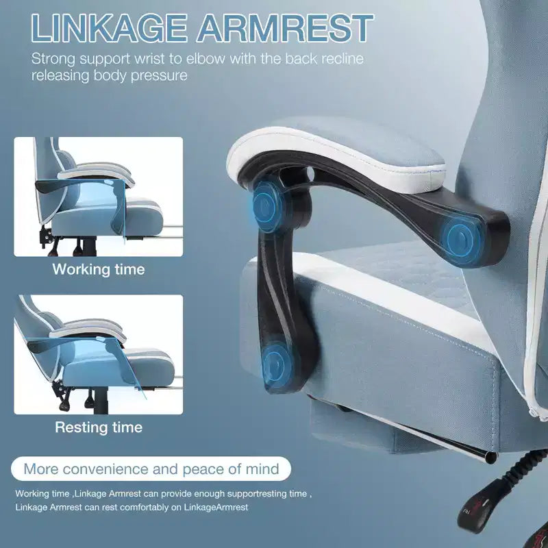 Chaise gaming de massage Hoffree en tissu respirant, chaise de bureau PC ergonomique avec repose-pieds et réglable