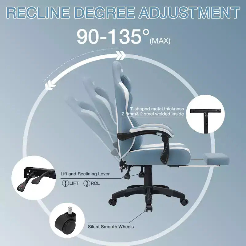 Chaise gaming de massage Hoffree en tissu respirant, chaise de bureau PC ergonomique avec repose-pieds et réglable