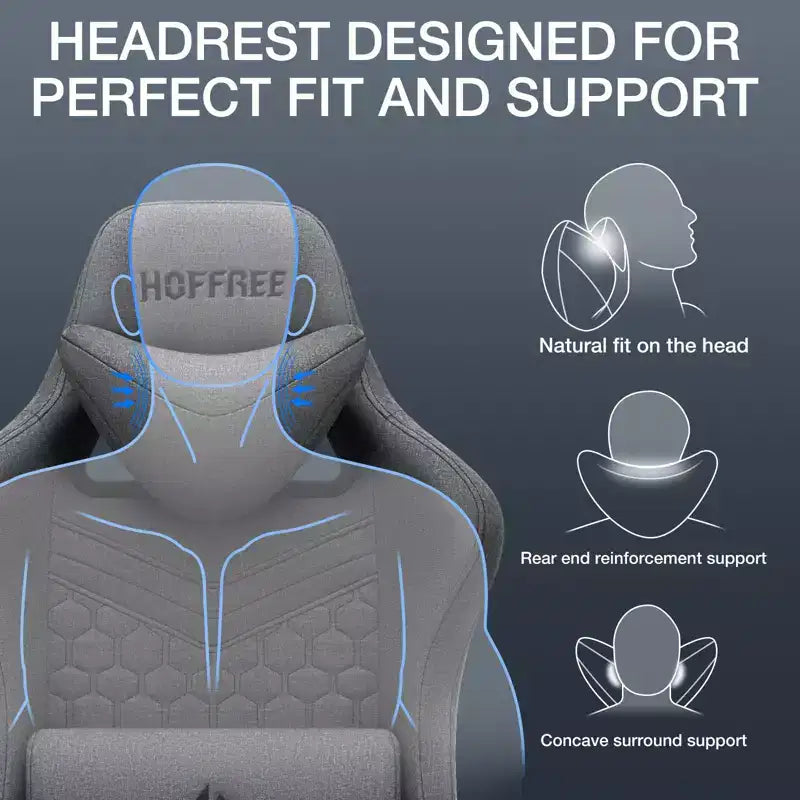 Chaise gaming de massage Hoffree en tissu respirant, chaise de bureau PC ergonomique avec repose-pieds et réglable