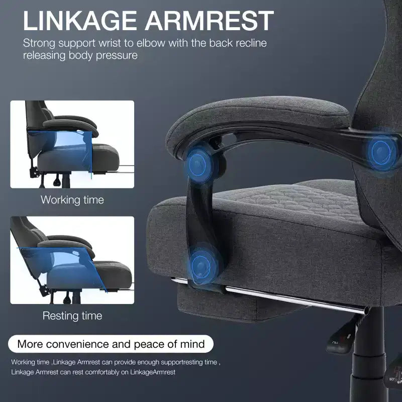 Chaise gaming de massage Hoffree en tissu respirant, chaise de bureau PC ergonomique avec repose-pieds et réglable