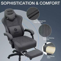 Chaise de jeu massante Hoffree en tissu respirant Chaise de bureau PC ergonomique avec repose-pieds et réglable