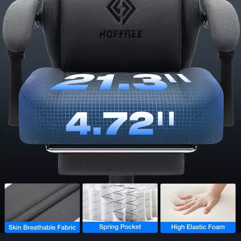 Chaise gaming de massage Hoffree en tissu respirant, chaise de bureau PC ergonomique avec repose-pieds et réglable
