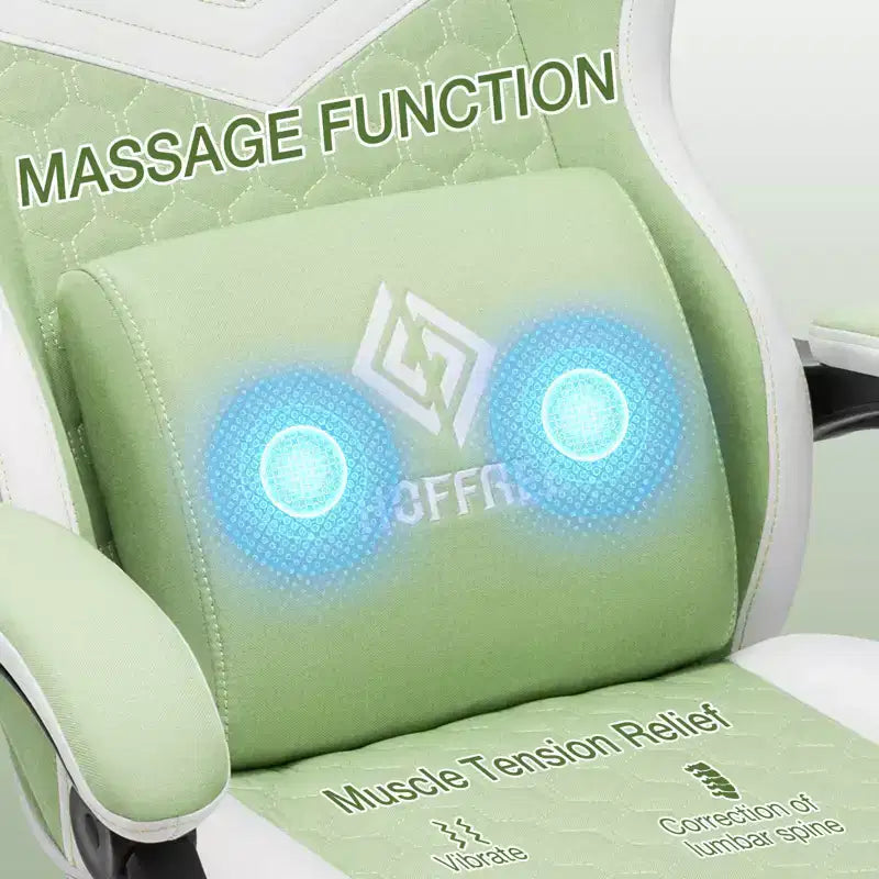 Chaise de jeu massante Hoffree en tissu respirant Chaise de bureau PC ergonomique avec repose-pieds et réglable