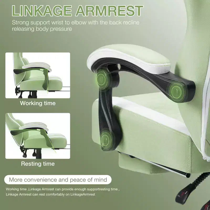 Chaise gaming de massage Hoffree en tissu respirant, chaise de bureau PC ergonomique avec repose-pieds et réglable