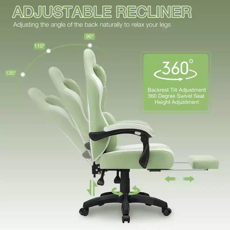 Chaise gaming de massage Hoffree en tissu respirant, chaise de bureau PC ergonomique avec repose-pieds et réglable