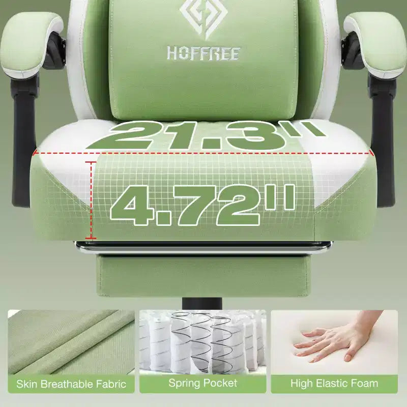 Chaise gaming de massage Hoffree en tissu respirant, chaise de bureau PC ergonomique avec repose-pieds et réglable