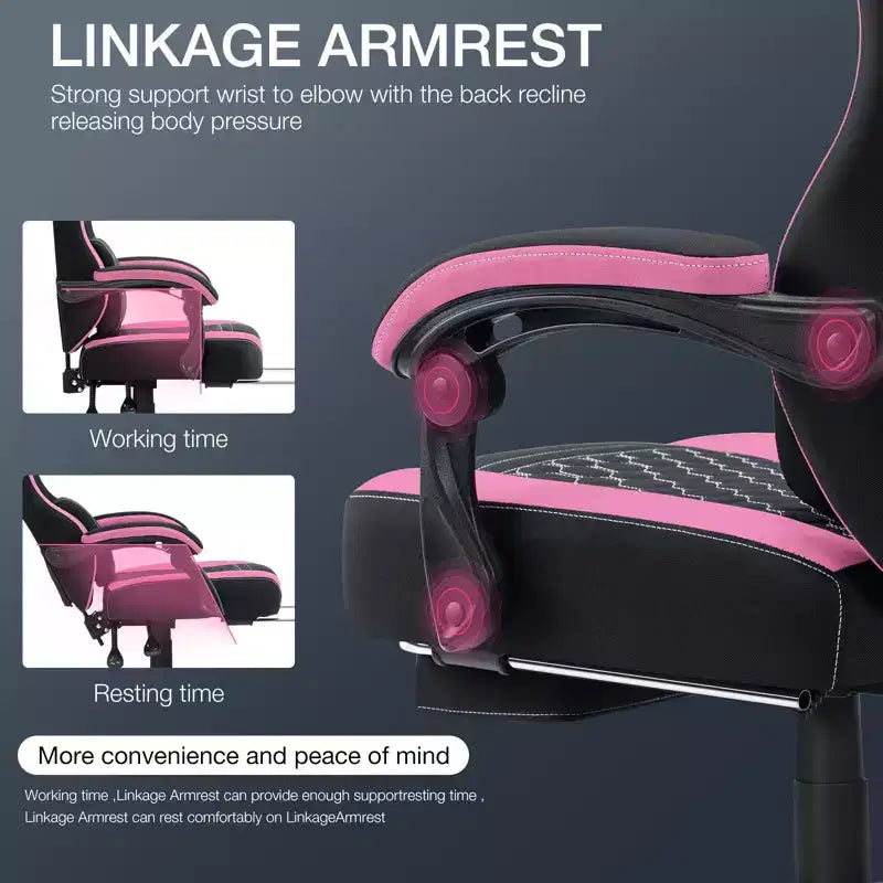 Chaise gaming de massage Hoffree en tissu respirant, chaise de bureau PC ergonomique avec repose-pieds et réglable