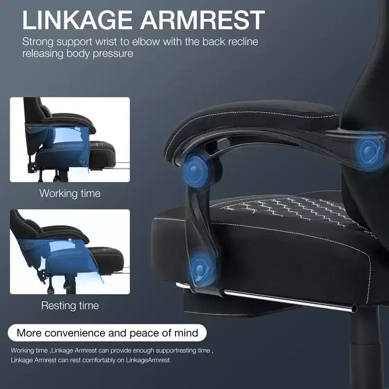 Chaise gaming de massage Hoffree en tissu respirant, chaise de bureau PC ergonomique avec repose-pieds et réglable