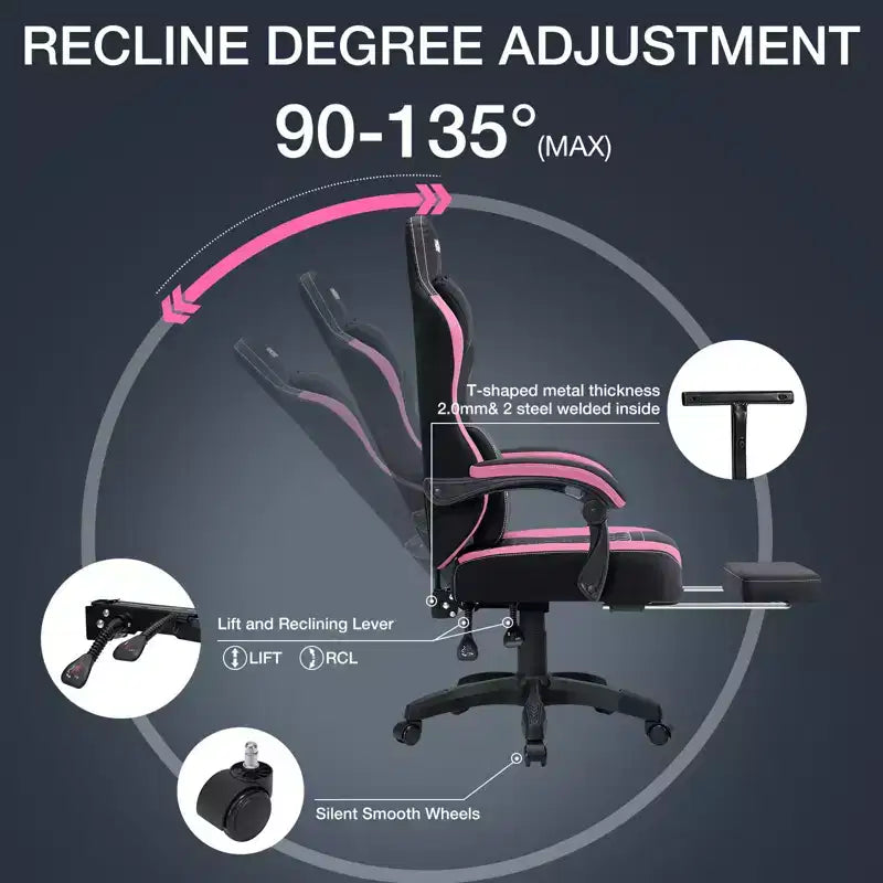 Chaise gaming de massage Hoffree en tissu respirant, chaise de bureau PC ergonomique avec repose-pieds et réglable