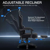 Chaise de jeu massante Hoffree en tissu respirant Chaise de bureau PC ergonomique avec repose-pieds et réglable