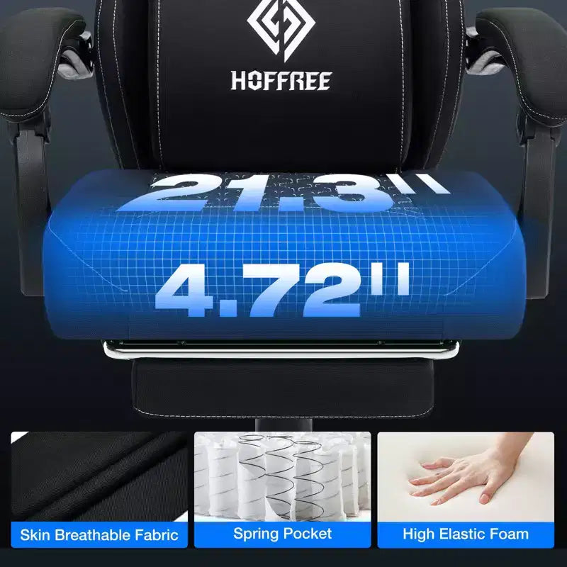 Chaise gaming de massage Hoffree en tissu respirant, chaise de bureau PC ergonomique avec repose-pieds et réglable