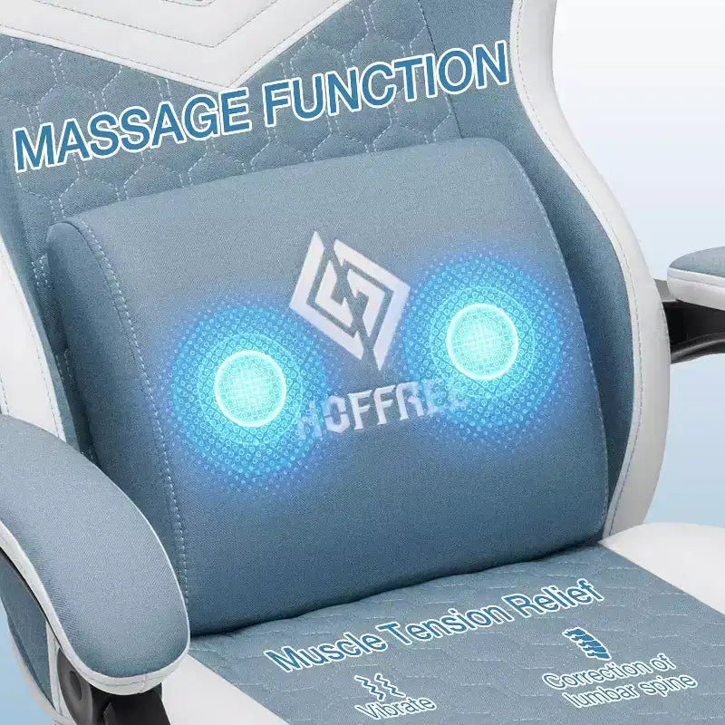 Chaise gaming de massage Hoffree en tissu respirant, chaise de bureau PC ergonomique avec haut-parleur Bluetooth et repose-pieds