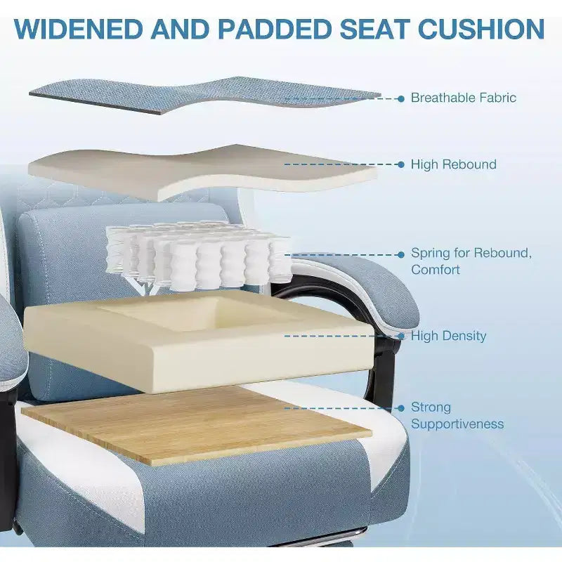 Chaise gaming de massage Hoffree en tissu respirant, chaise de bureau PC ergonomique avec haut-parleur Bluetooth et repose-pieds