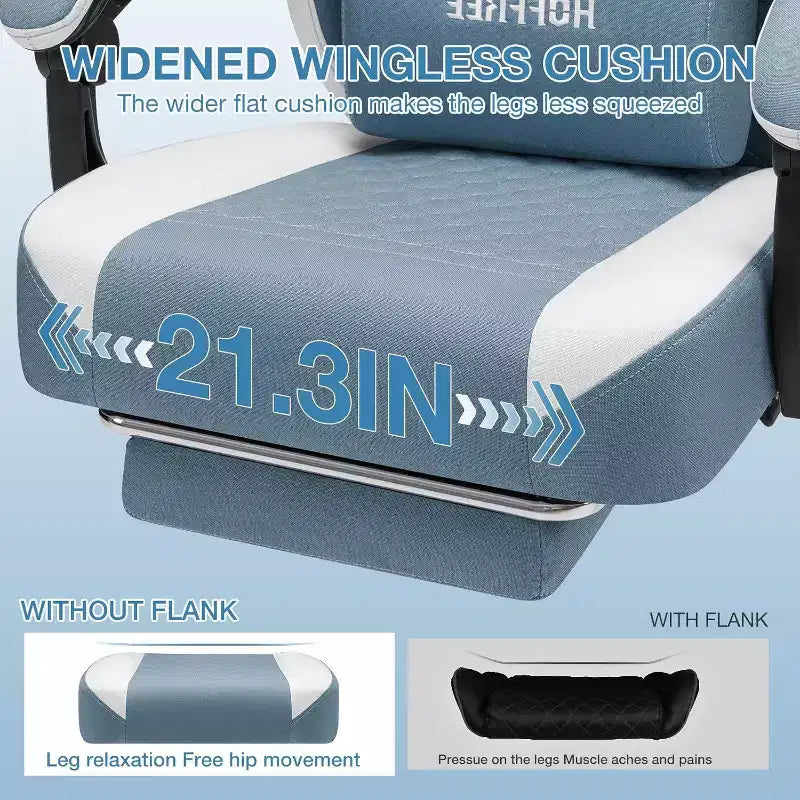 Chaise gaming de massage Hoffree en tissu respirant, chaise de bureau PC ergonomique avec haut-parleur Bluetooth et repose-pieds