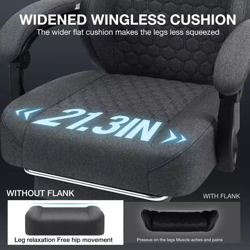 Chaise gaming de massage Hoffree en tissu respirant, chaise de bureau PC ergonomique avec haut-parleur Bluetooth et repose-pieds