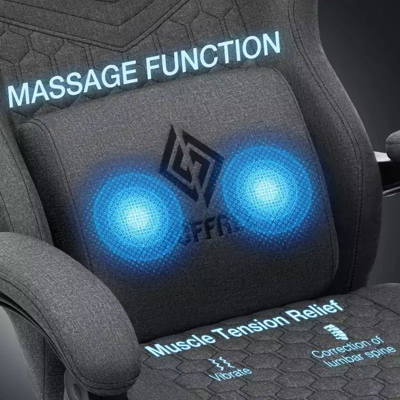 Chaise gaming de massage Hoffree en tissu respirant, chaise de bureau PC ergonomique avec haut-parleur Bluetooth et repose-pieds