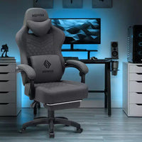 Hoffree Chaise de massage de jeu en tissu respirant Chaise de bureau PC ergonomique avec haut-parleur Bluetooth et repose-pieds