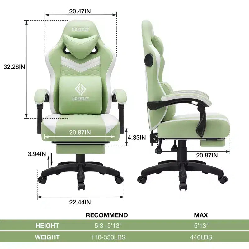 Chaise gaming de massage Hoffree en tissu respirant, chaise de bureau PC ergonomique avec haut-parleur Bluetooth et repose-pieds