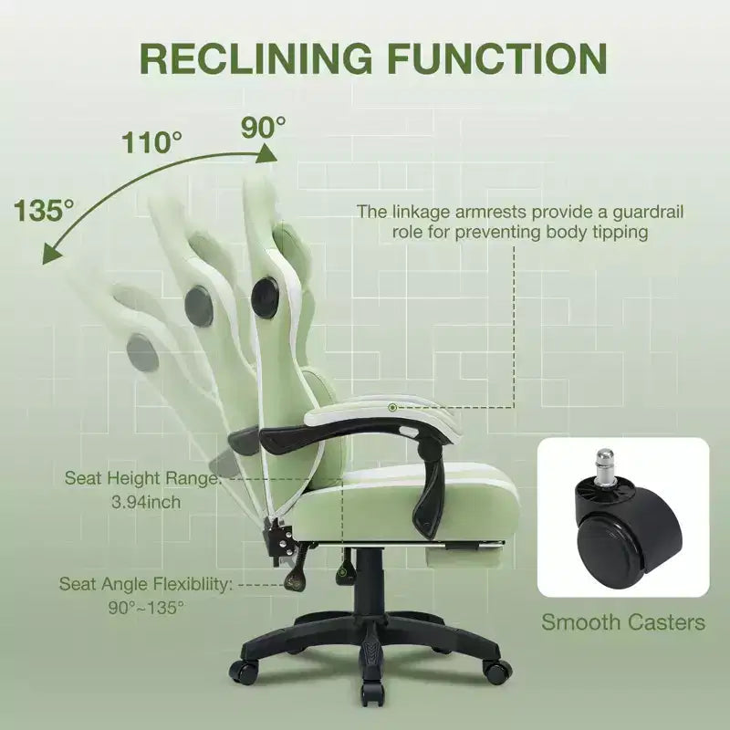 Chaise gaming de massage Hoffree en tissu respirant, chaise de bureau PC ergonomique avec haut-parleur Bluetooth et repose-pieds