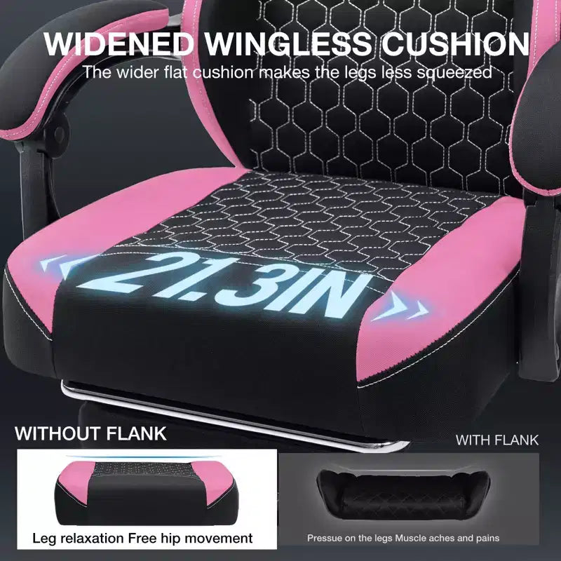 Chaise gaming de massage Hoffree en tissu respirant, chaise de bureau PC ergonomique avec haut-parleur Bluetooth et repose-pieds