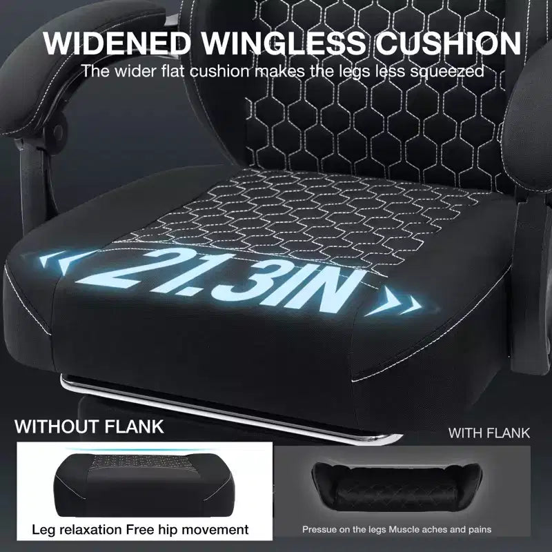 Chaise gaming de massage Hoffree en tissu respirant, chaise de bureau PC ergonomique avec haut-parleur Bluetooth et repose-pieds
