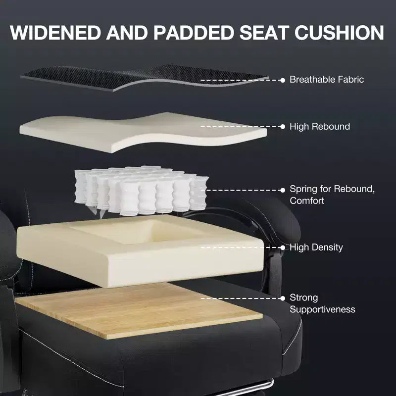 Chaise gaming de massage Hoffree en tissu respirant, chaise de bureau PC ergonomique avec haut-parleur Bluetooth et repose-pieds