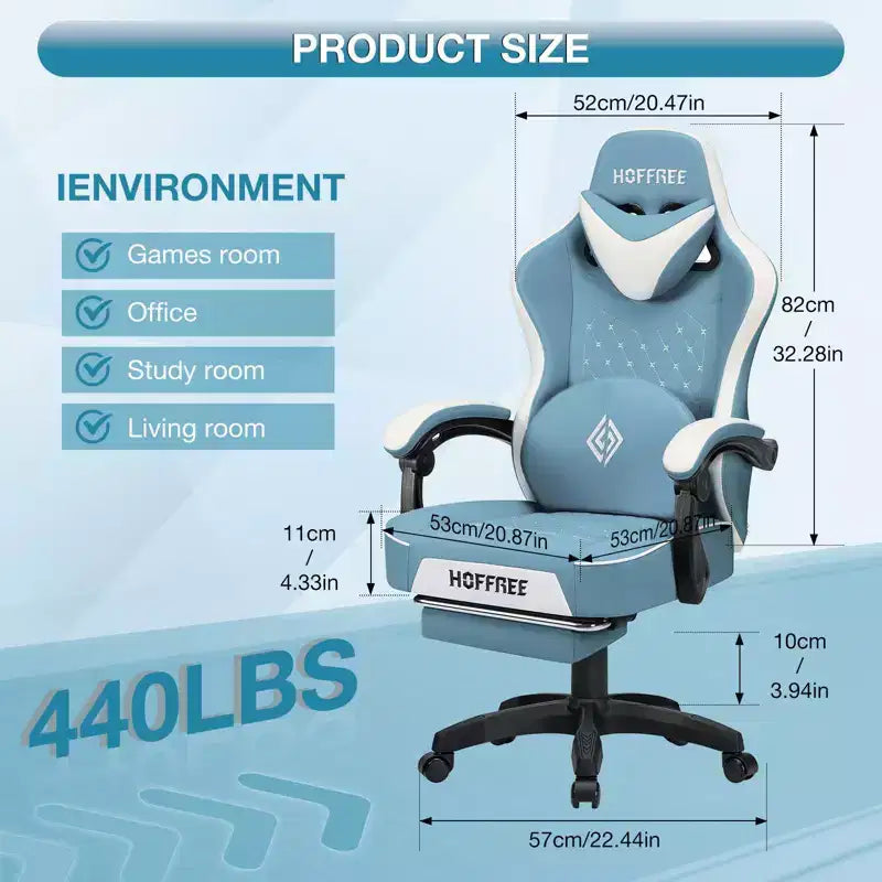 Chaise gaming de massage Hoffree en cuir, chaise de bureau PC ergonomique avec haut-parleur Bluetooth et repose-pieds