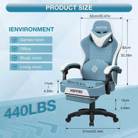 Chaise gaming de massage Hoffree en cuir, chaise de bureau PC ergonomique avec haut-parleur Bluetooth et repose-pieds