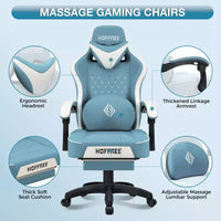 Chaise gaming de massage Hoffree en cuir, chaise de bureau PC ergonomique avec haut-parleur Bluetooth et repose-pieds