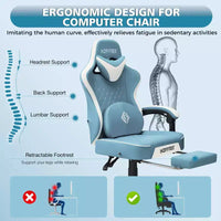Chaise gaming de massage Hoffree en cuir, chaise de bureau PC ergonomique avec haut-parleur Bluetooth et repose-pieds
