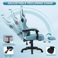 Chaise gaming de massage Hoffree en cuir, chaise de bureau PC ergonomique avec haut-parleur Bluetooth et repose-pieds