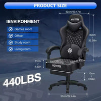 Chaise gaming de massage Hoffree en cuir, chaise de bureau PC ergonomique avec haut-parleur Bluetooth et repose-pieds
