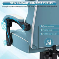 Chaise gaming de massage Hoffree en cuir, chaise de bureau PC ergonomique avec haut-parleur Bluetooth et repose-pieds