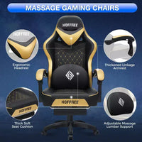 Chaise gaming de massage Hoffree en cuir, chaise de bureau PC ergonomique avec haut-parleur Bluetooth et repose-pieds