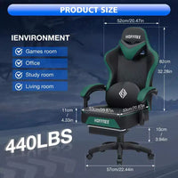 Chaise gaming de massage Hoffree en cuir, chaise de bureau PC ergonomique avec haut-parleur Bluetooth et repose-pieds
