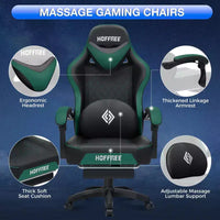 Chaise gaming de massage Hoffree en cuir, chaise de bureau PC ergonomique avec haut-parleur Bluetooth et repose-pieds