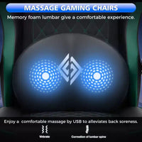 Chaise gaming de massage Hoffree en cuir, chaise de bureau PC ergonomique avec haut-parleur Bluetooth et repose-pieds