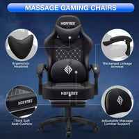 Chaise gaming de massage Hoffree en cuir, chaise de bureau PC ergonomique avec haut-parleur Bluetooth et repose-pieds