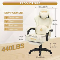 Chaise gaming de massage Hoffree en cuir, chaise de bureau PC ergonomique avec haut-parleur Bluetooth et repose-pieds