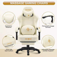 Chaise gaming de massage Hoffree en cuir, chaise de bureau PC ergonomique avec haut-parleur Bluetooth et repose-pieds