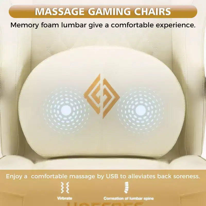 Chaise gaming de massage Hoffree en cuir, chaise de bureau PC ergonomique avec haut-parleur Bluetooth et repose-pieds