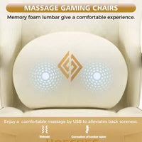 Chaise gaming de massage Hoffree en cuir, chaise de bureau PC ergonomique avec haut-parleur Bluetooth et repose-pieds
